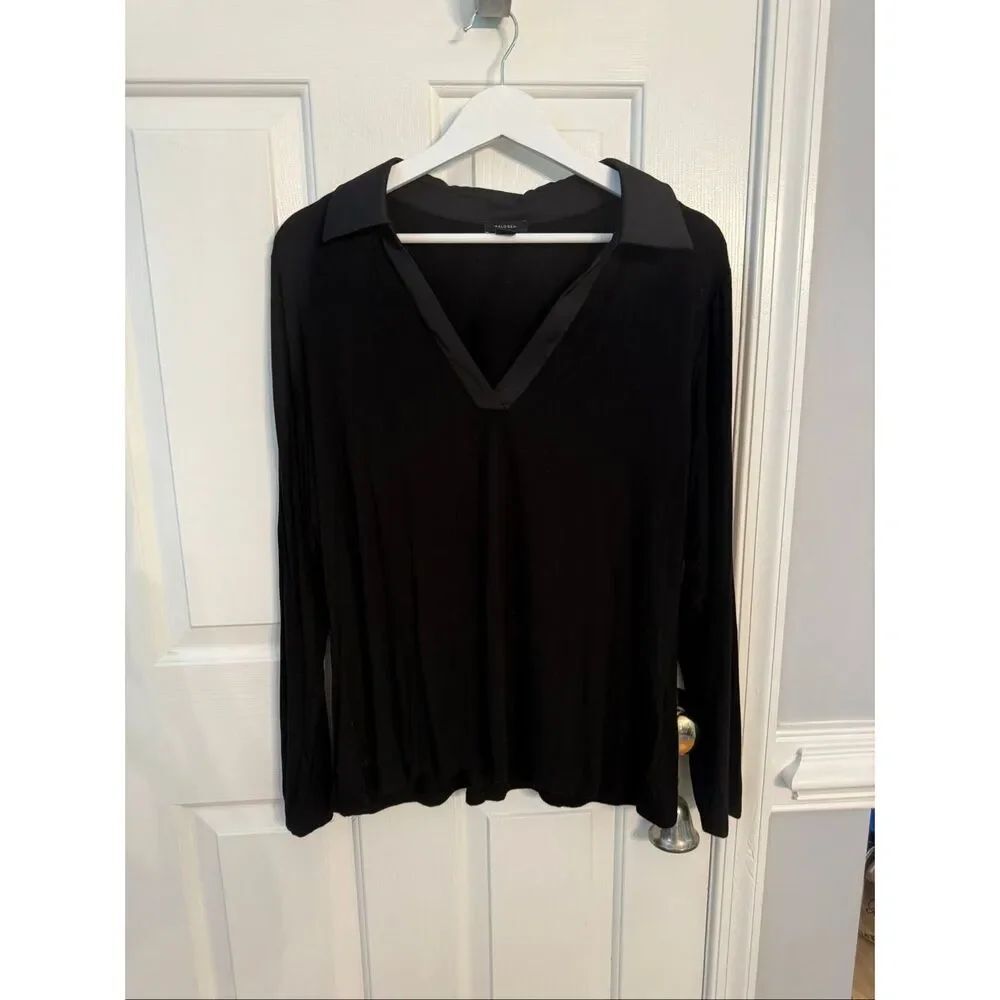 Halogen Black Satin Trim Johnny Collar Polo Shirt sz 2X EUC